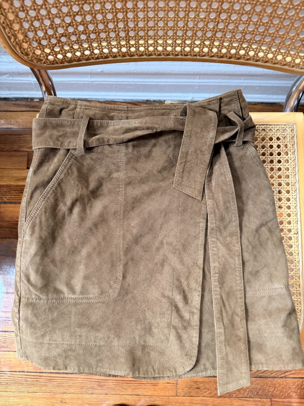 Sezane Goat Leather Mini Wrap skirt